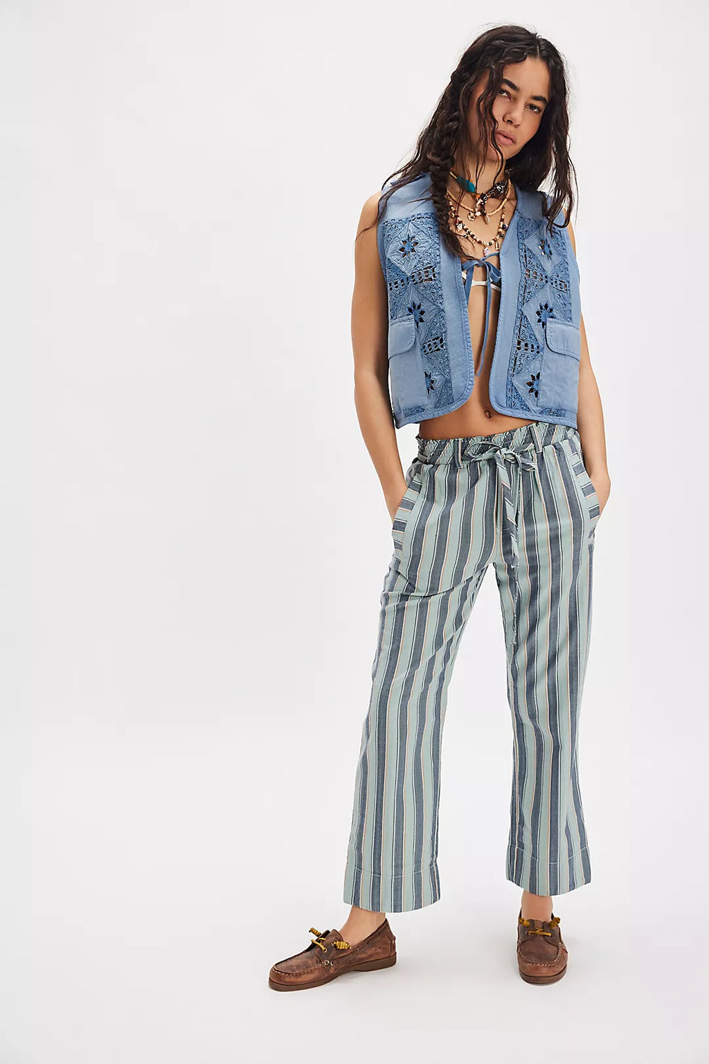 FREE PEOPLE MARIELLE PULL ON TROUSER in SAPPHIRE COMBO
