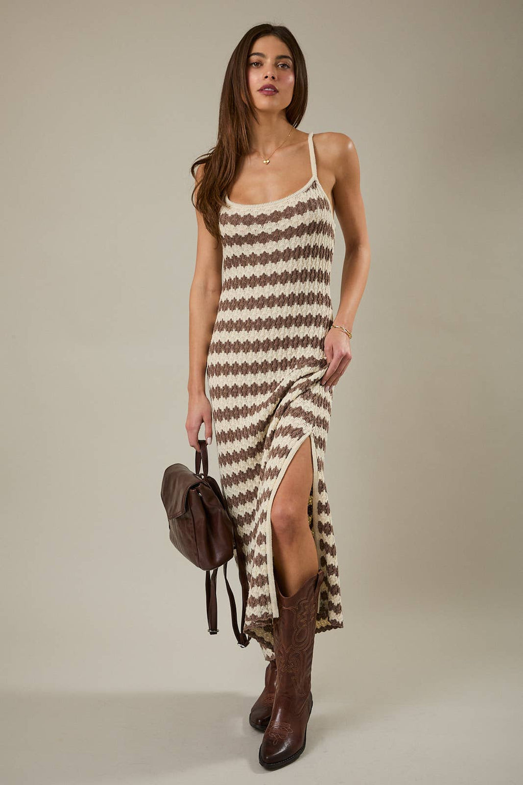 Sunday Edition Sleeveless Stripe Knit Dress - Cream & Mocha Maxi