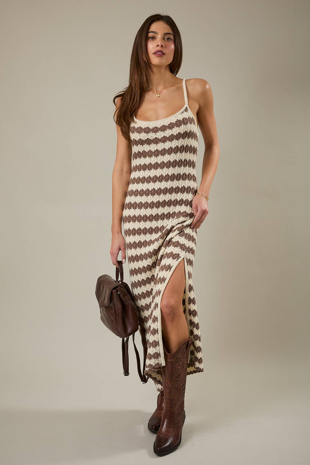 Sunday Edition Sleeveless Stripe Knit Dress - Cream & Mocha Maxi