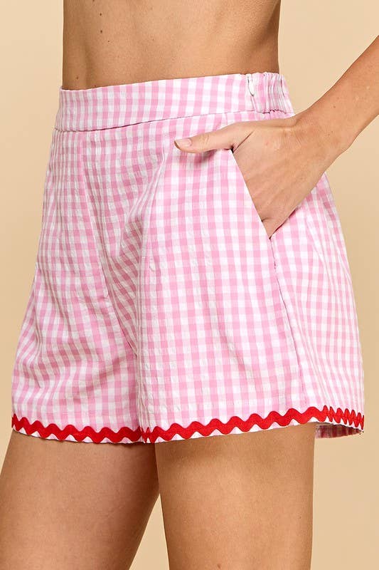 CP10086-Gingham Shorts with Ricrac Trim