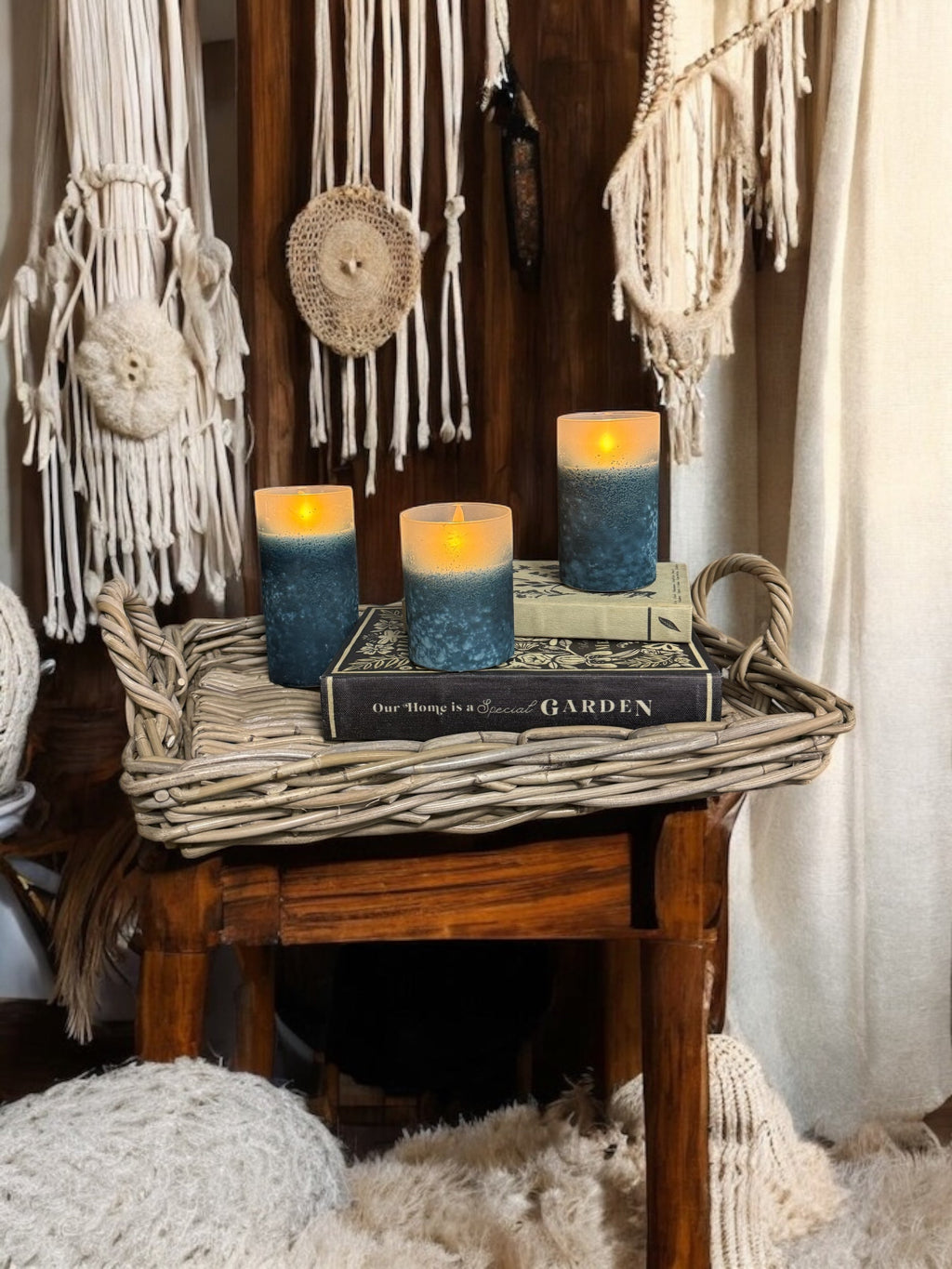 Blue Frosted Glass LED Flickering Flame Candle | 3 Sizes