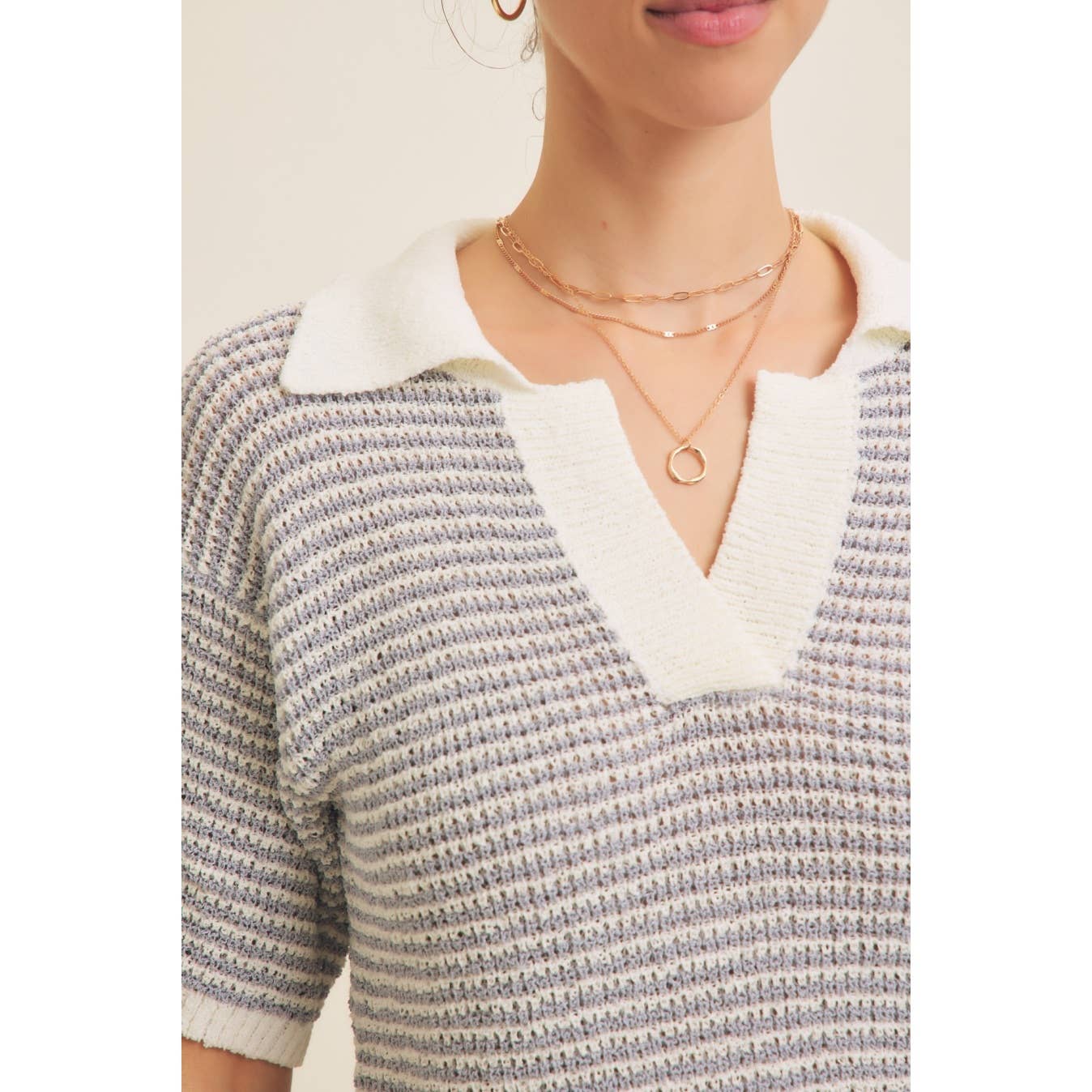 LIGHTWEIGHT BOUCLE SWEATER STRIPE TOP