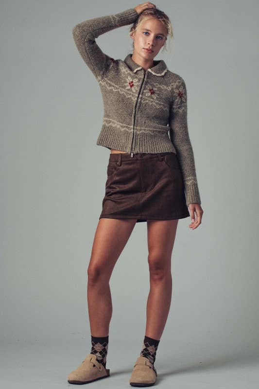 Faux Suede Mini Skirt with Inner Shorts