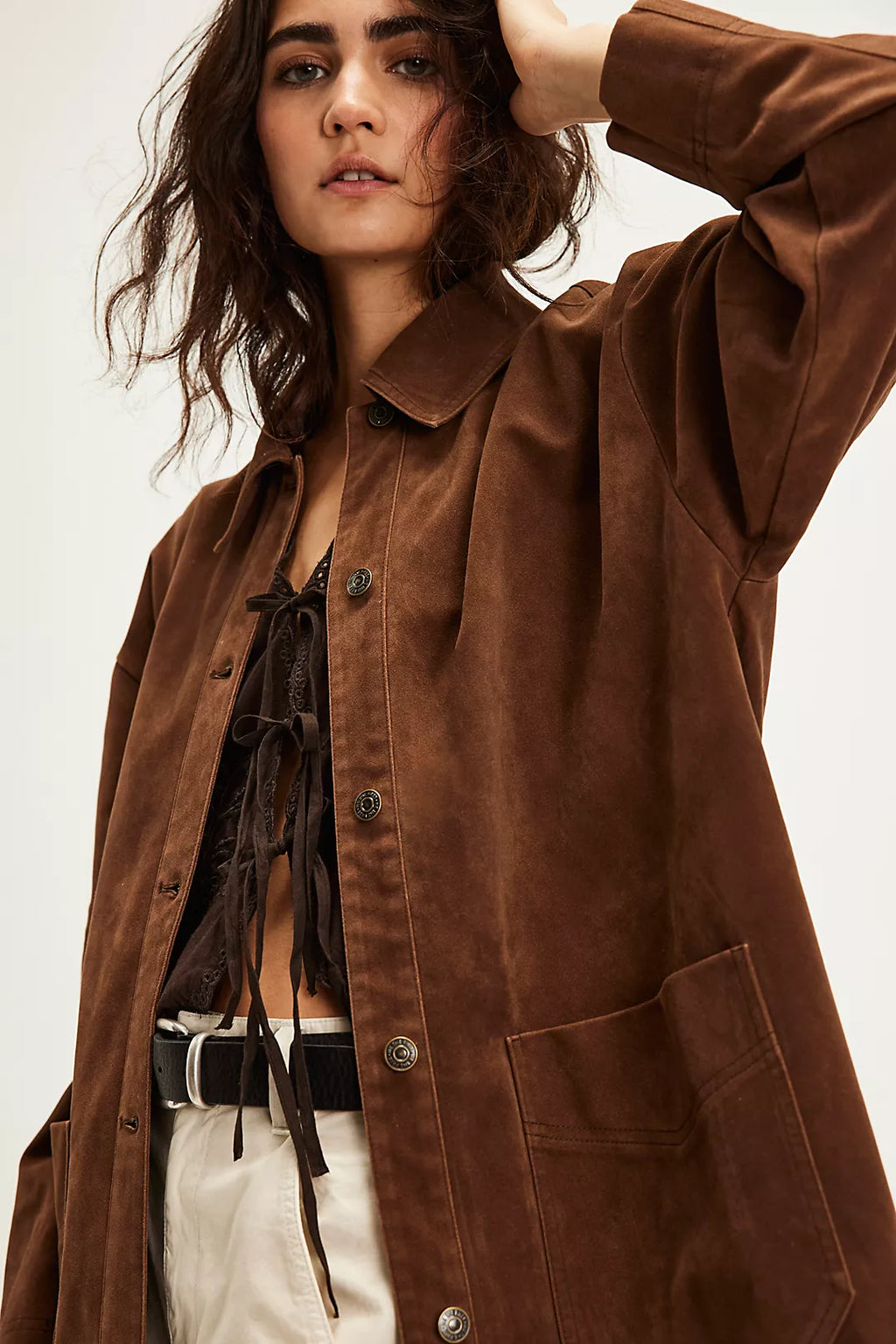 PAPER CUT VEGAN BLAZER in BROWN BEAR FREE PEOPLE