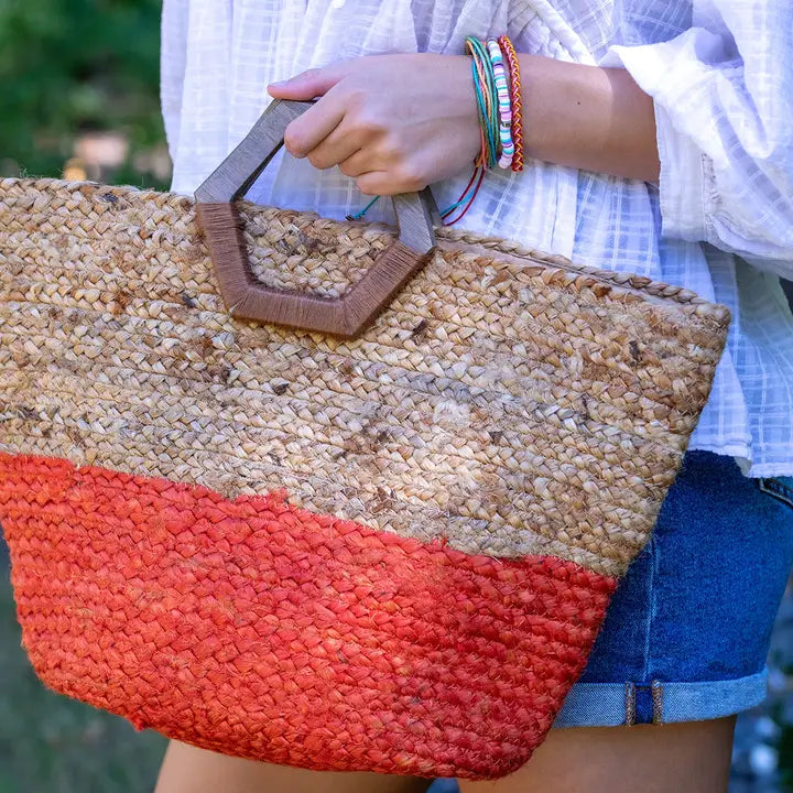 Florence Hand Bag - Jute Bag with Wood Handle