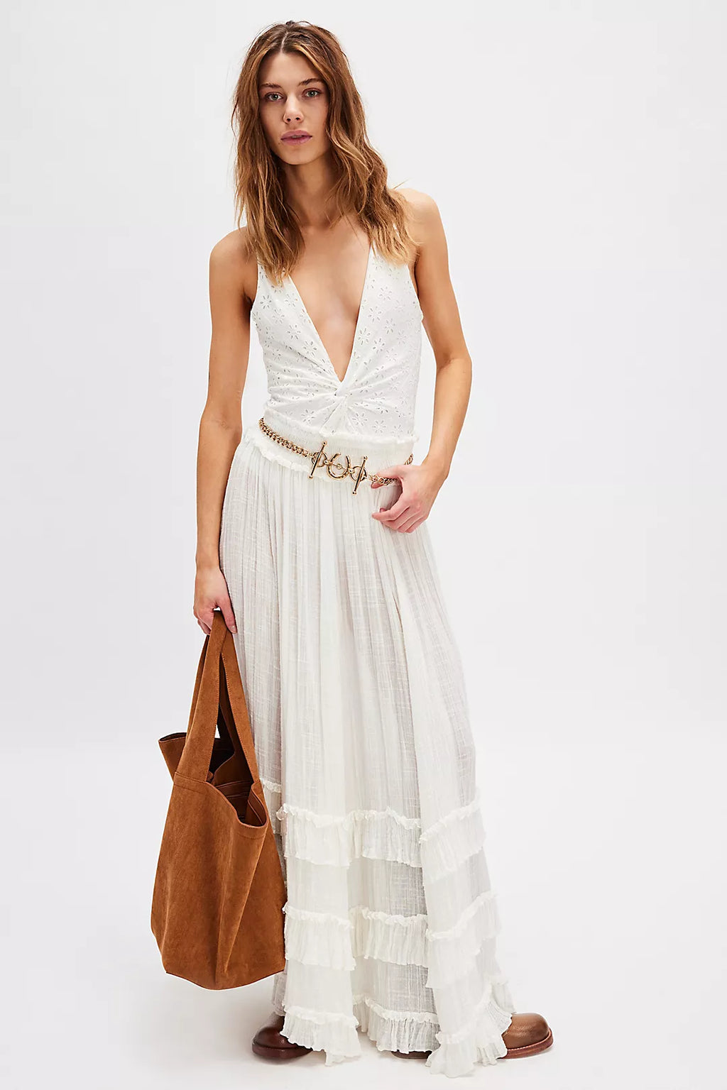 FREE PEOPLE BRYNN MAXI SKIRT in WHITE