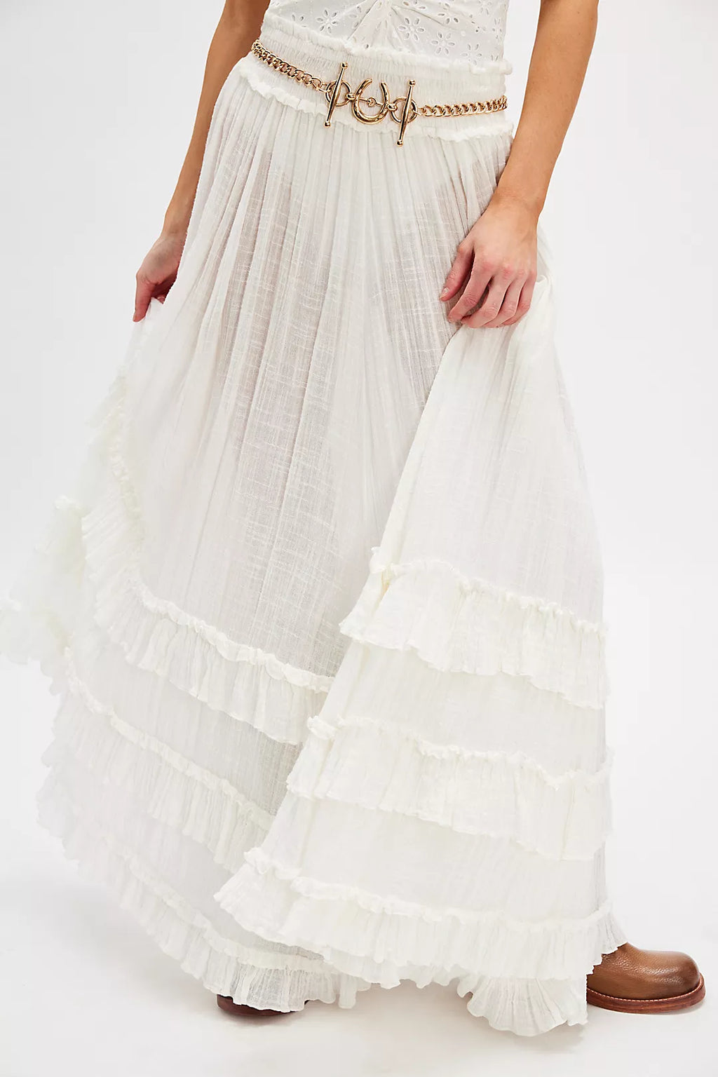 FREE PEOPLE BRYNN MAXI SKIRT in WHITE