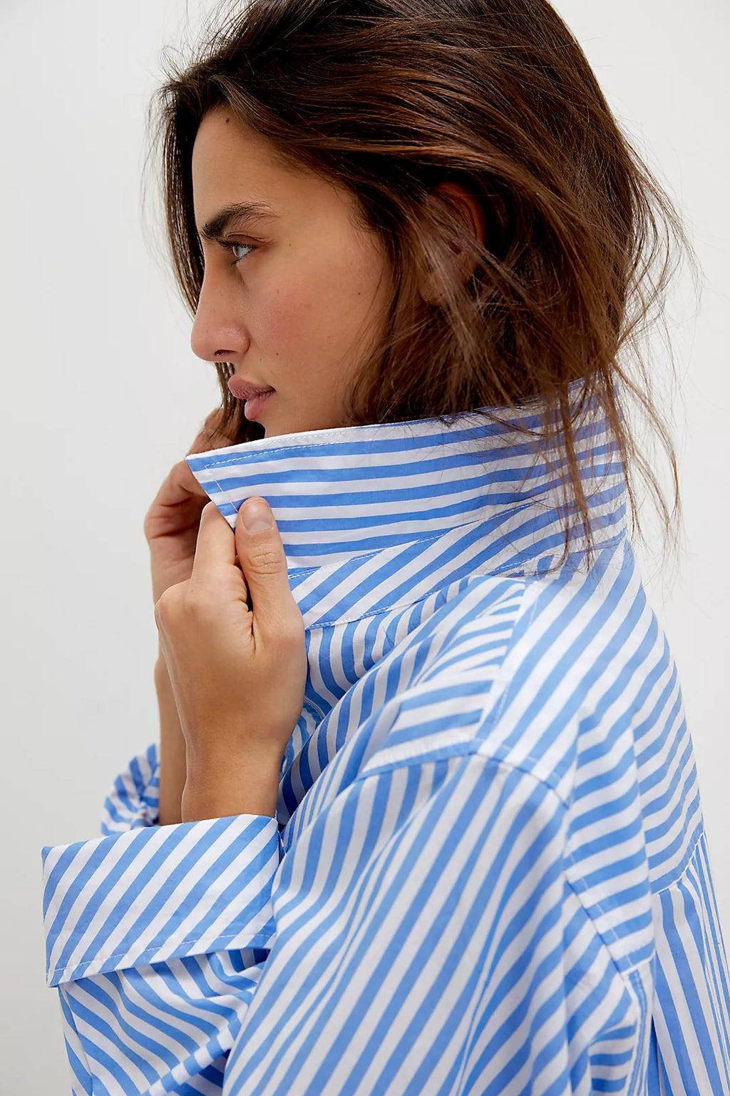 SABINE TAILORED STRIPE SHIRT in OXFORD STRIPE - BLUE FREE PEOPLE