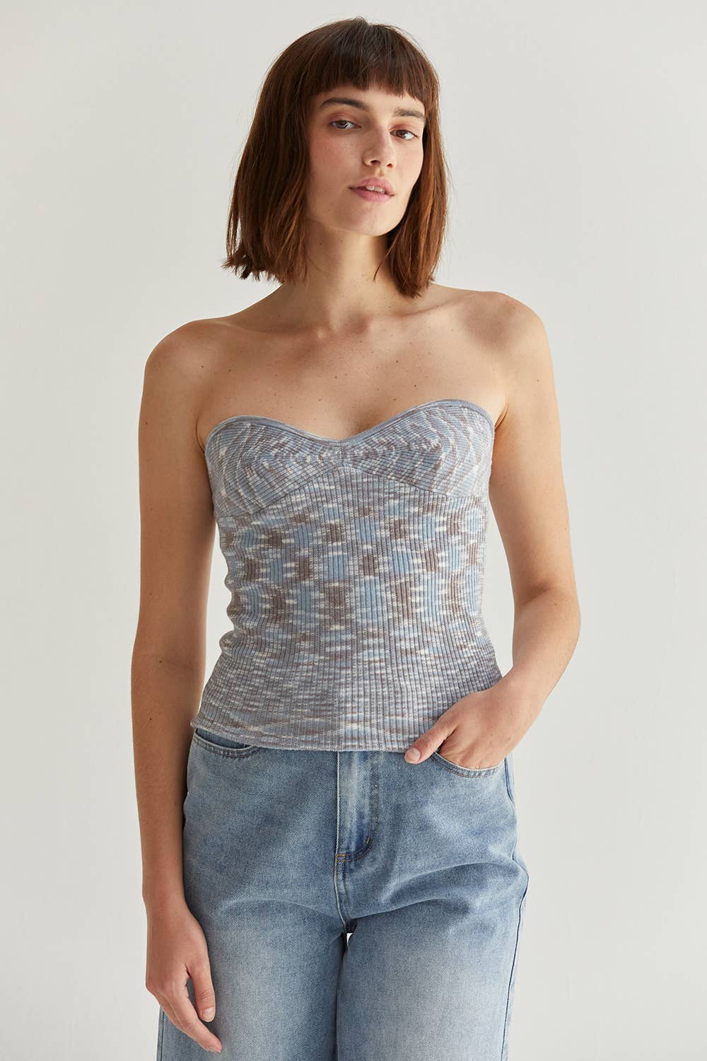 CT8617-Ximena Strapless Space Yarn Full Fashion Top