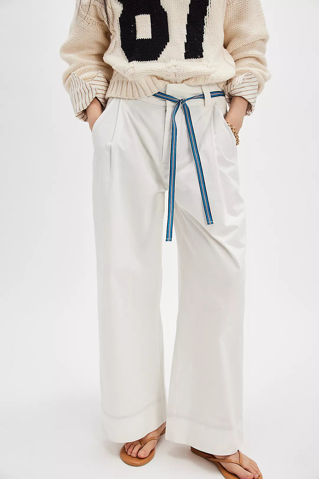 FREE PEOPLE BUCKLE BACK TROUSER in SNOW WHITE
