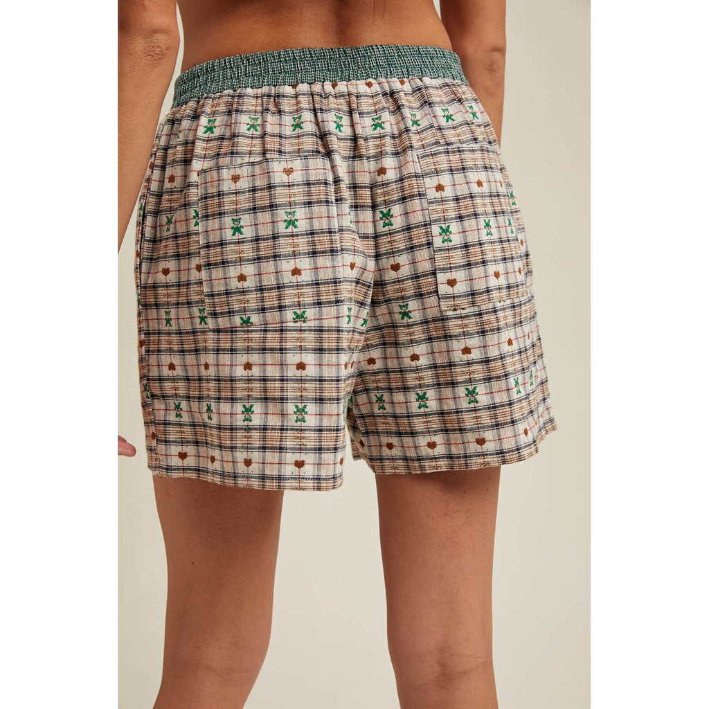 HEART TEDDY BEAR PLAID BOXER SHORTS / WL25-11087