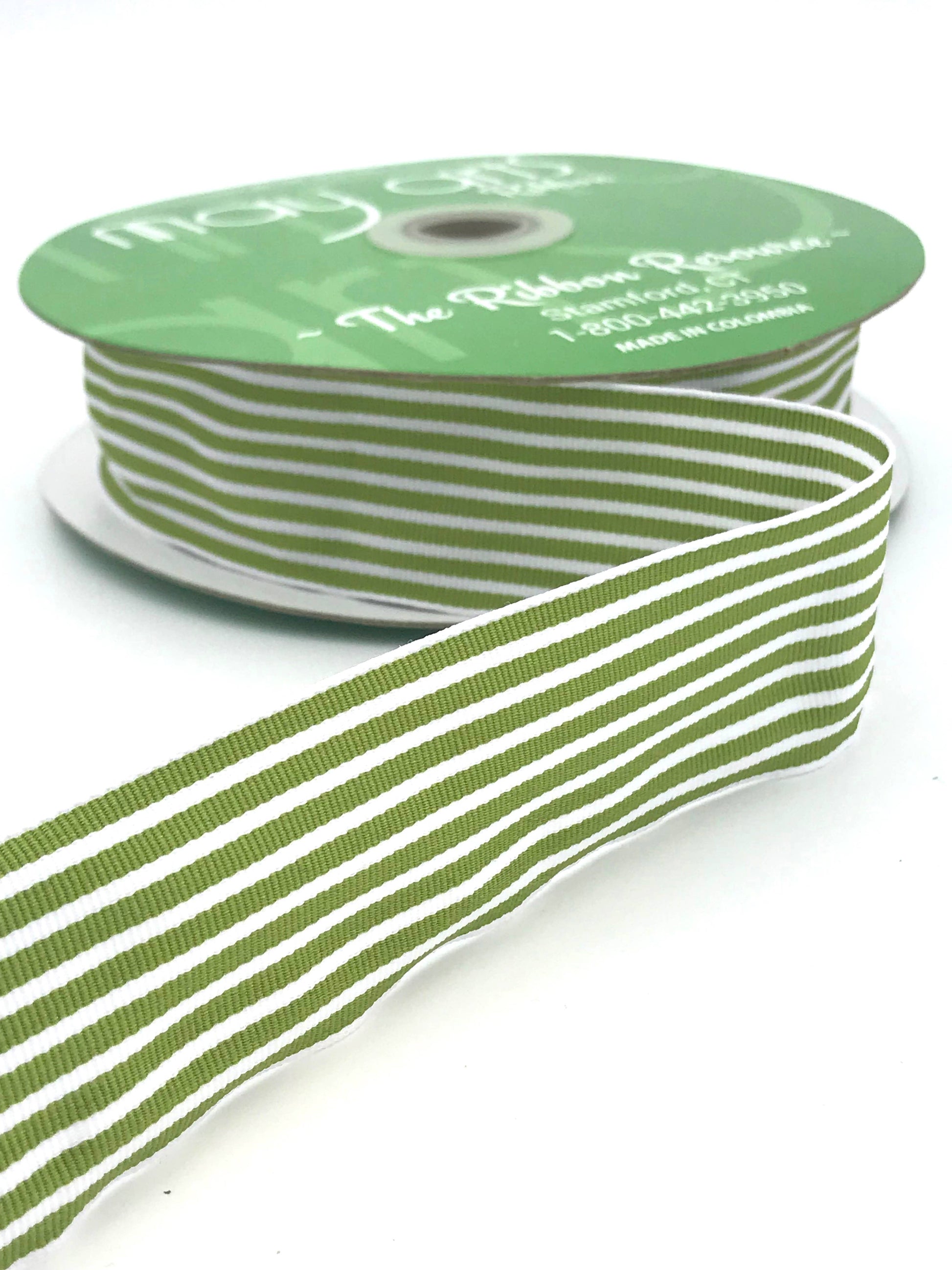 1.5" Classic Celery & White Striped Grosgrain Ribbon