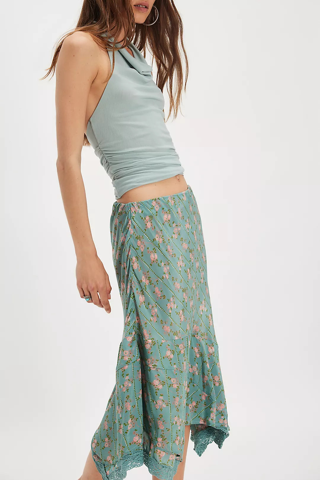 FREE PEOPLE BALI SWEET ESCAPE SKIRT in MINERAL BLUE COMBO