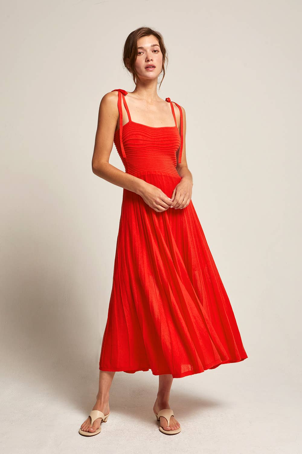 Everly Mixed Media Midi Dress - POPPY