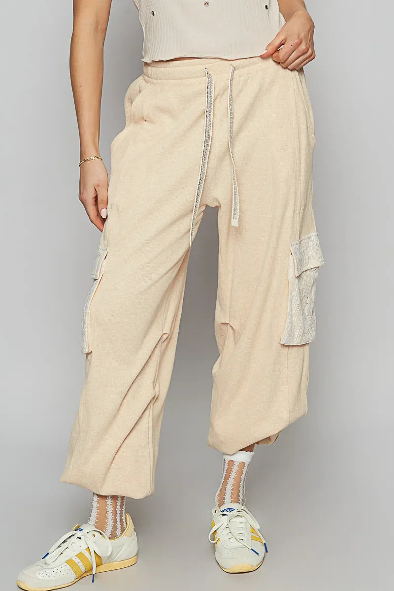 Drawstring Lace Pocket Patch Joggers