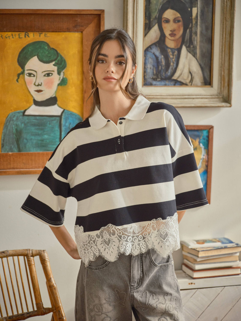 LACE POLO SHORT SLEEVE PULLOVER SHIRT