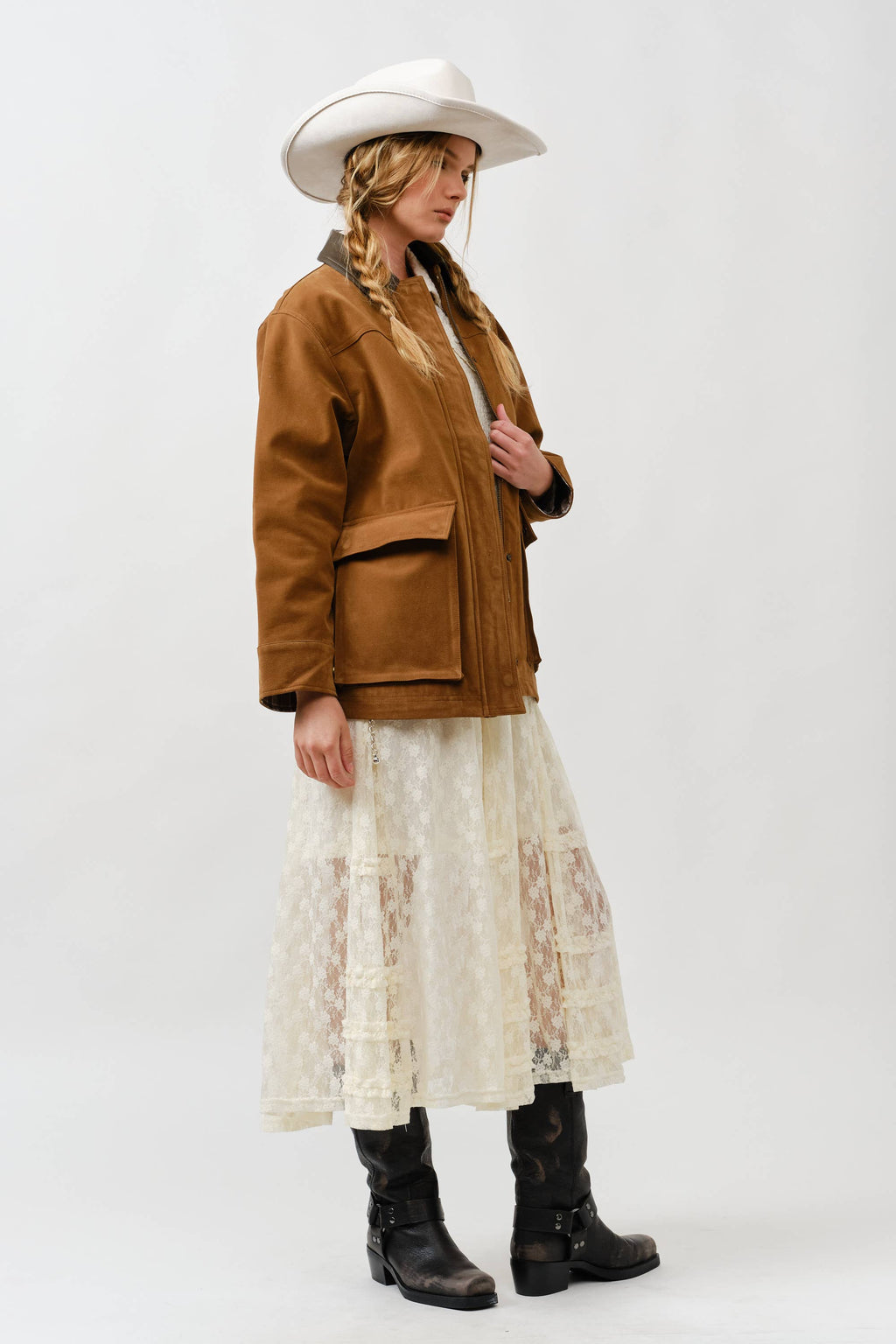 MAJ3262 SUEDE CASUAL JACKET WITH LEATHER COLLAR