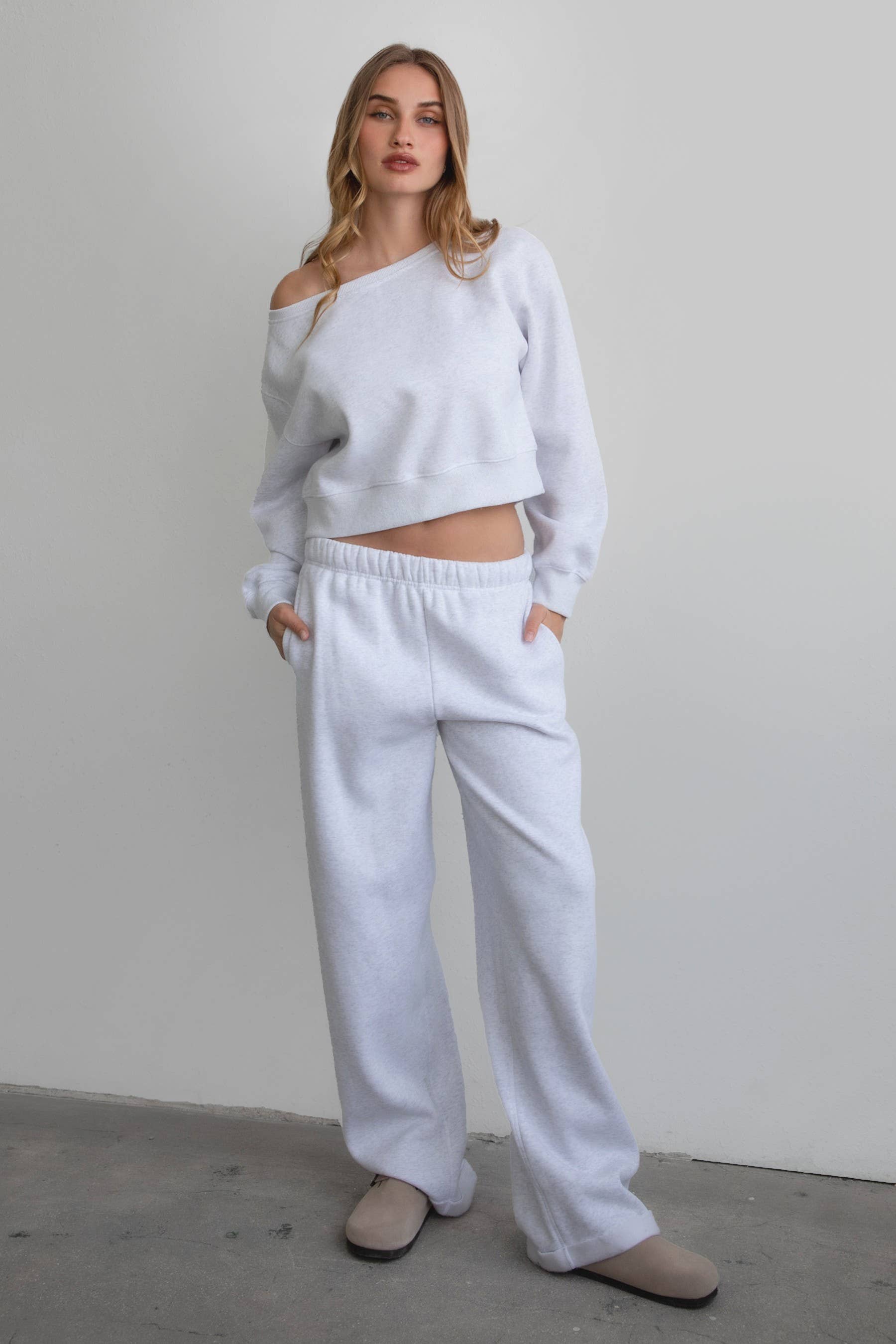 LANI Cloud Fleece Wide Leg Sweatpants Stretch Waist & Pocket