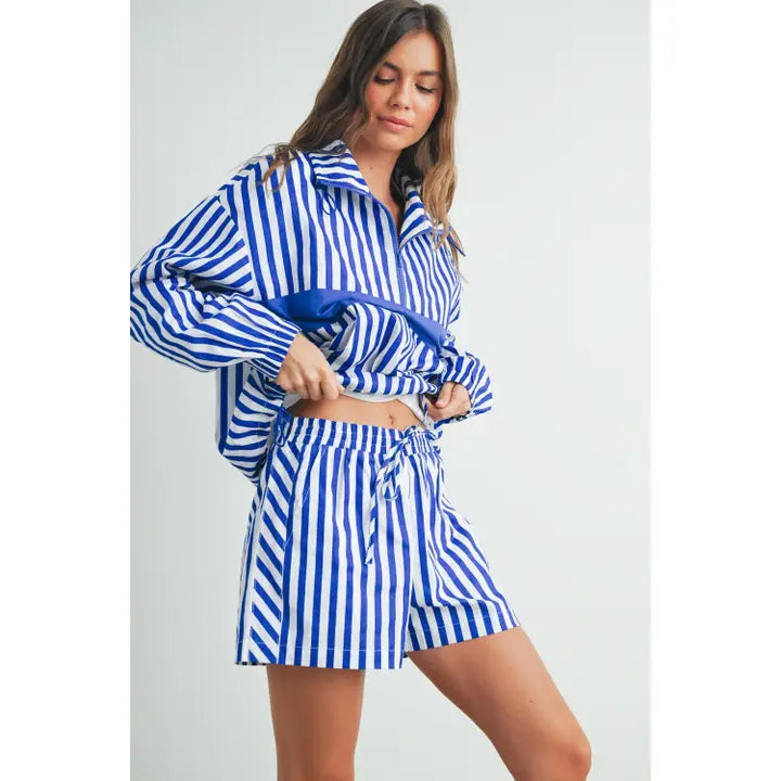 Drawstring Half Zip Striped Jacket