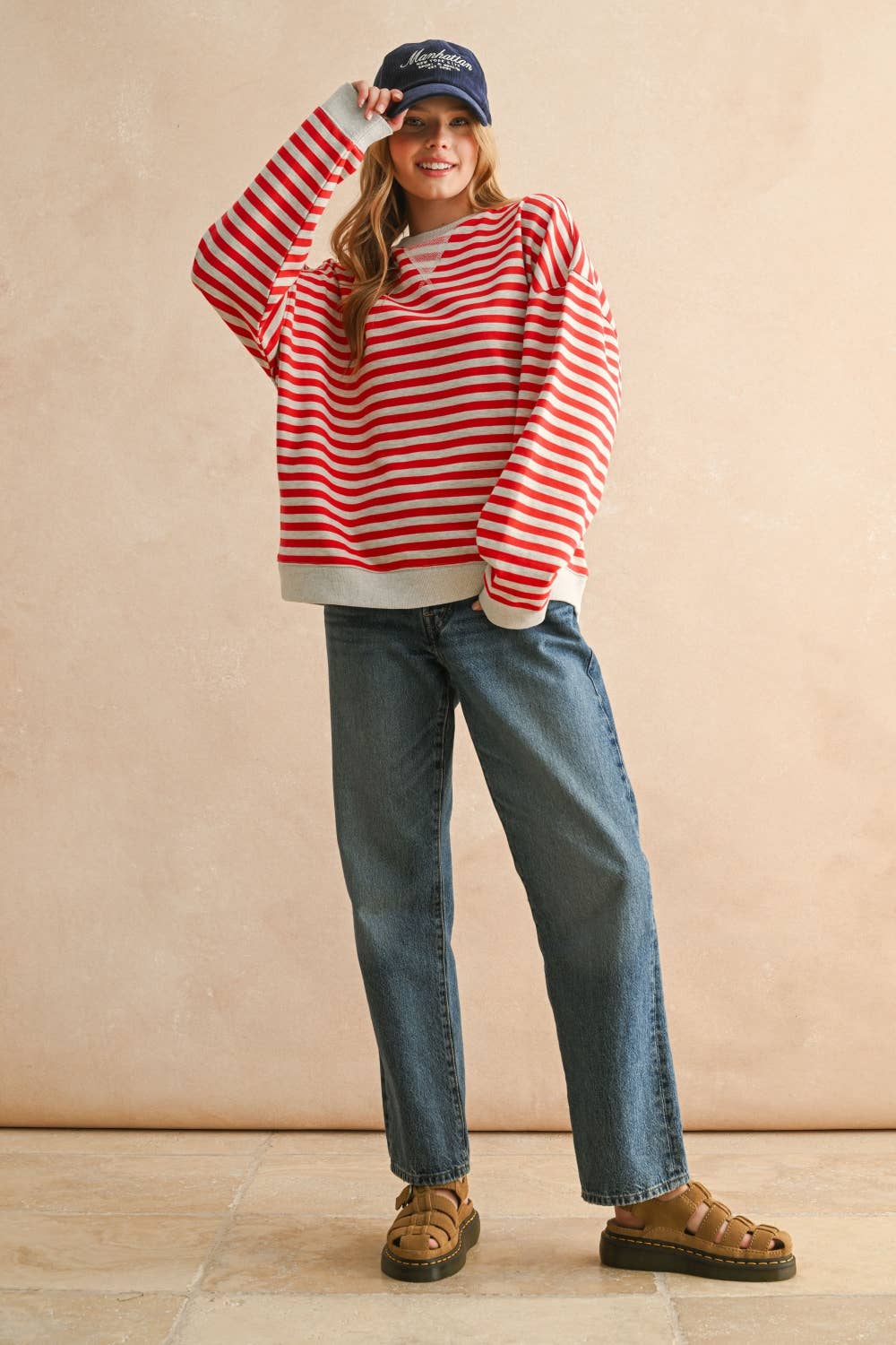 STRIPED KNITTED LONG SLEEVE PULLOVER