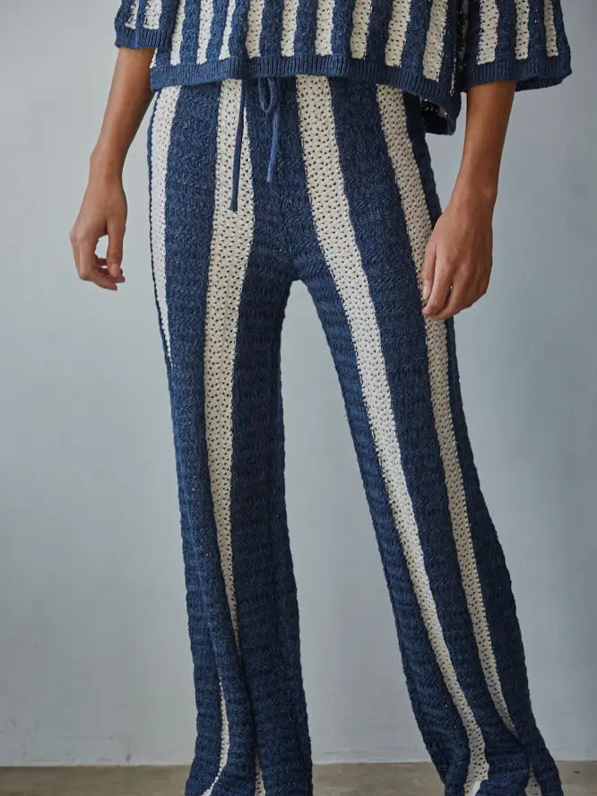 By Together Striped Sweater Pants - Denim Natural Straight Leg Knit Trousers