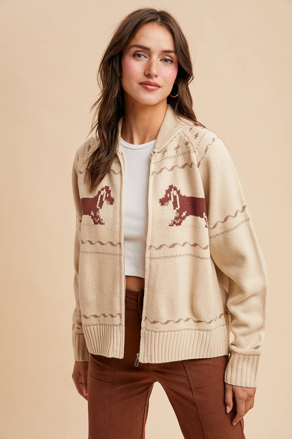 DACHSHUND ZIP UP CARDIGAN