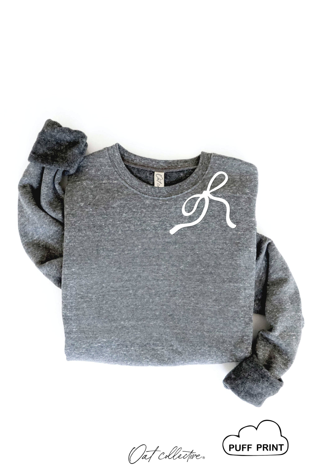 RIBBON BOW PUFF NECKLINE  Graphic Sweatshirt