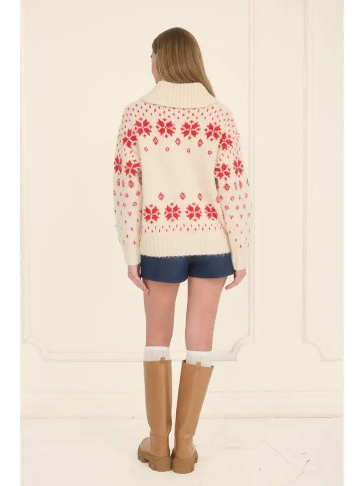 SNOWFLAKE BUTTON UP KNIT SWEATER CARDIGAN