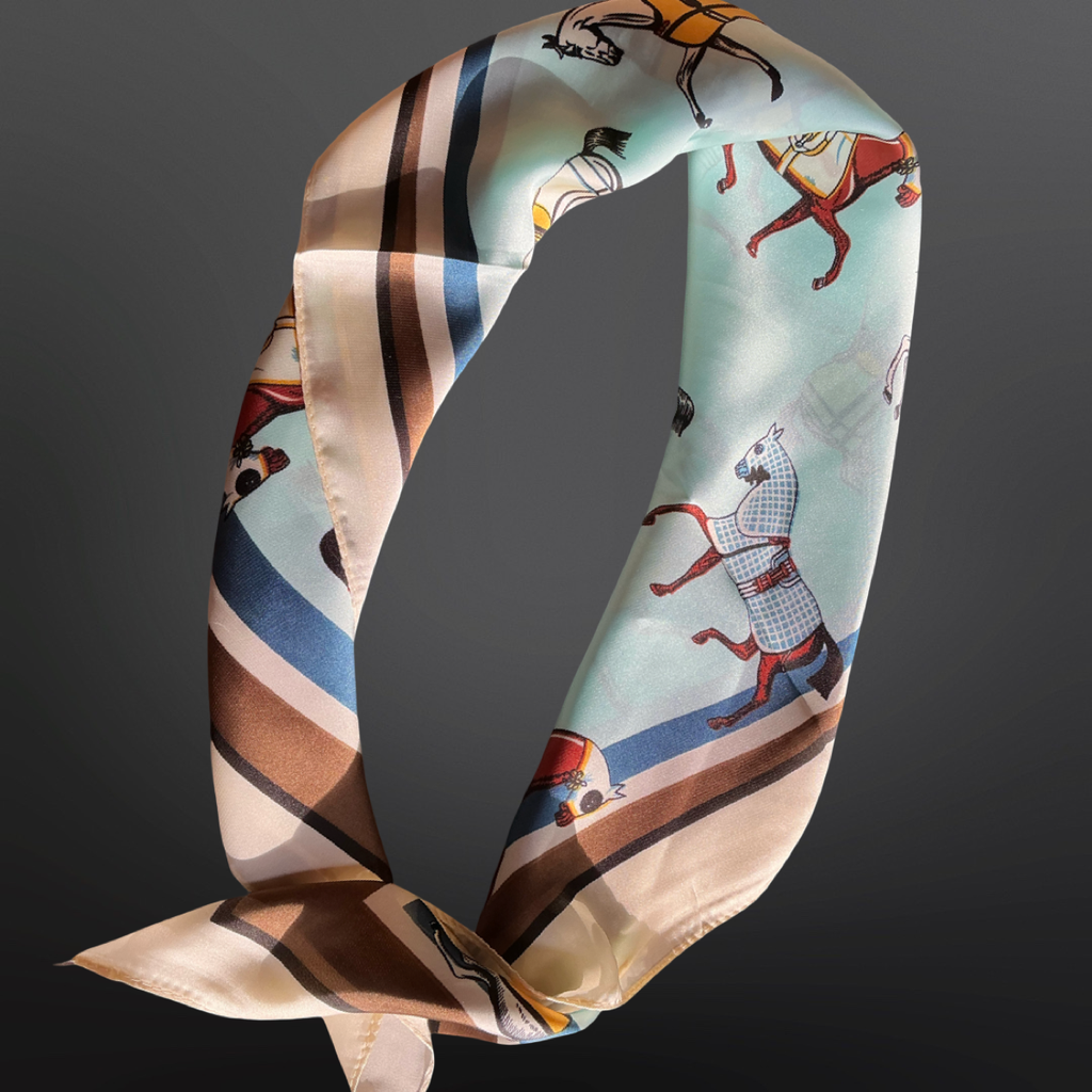 Winter Horses Blue Satin Scarf