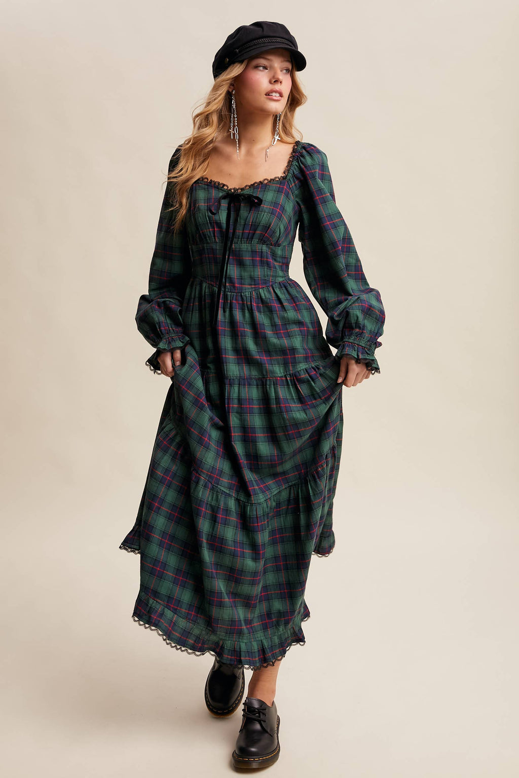 Plaid Tiered Maxi Dress LD1598