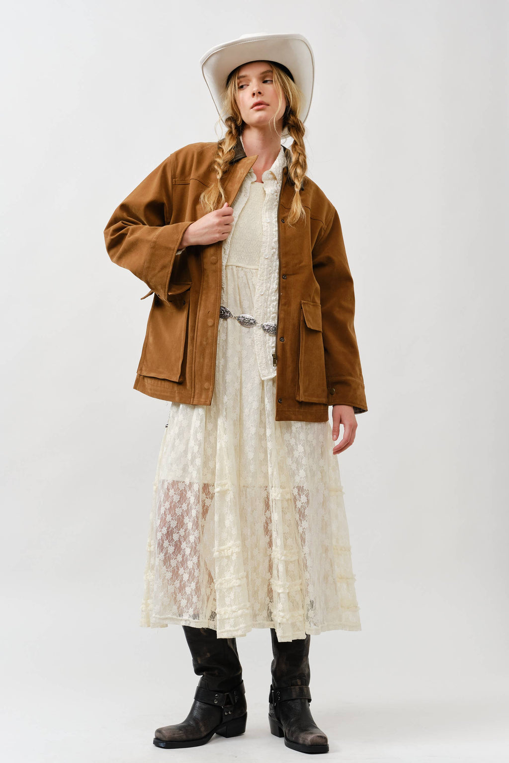 MAJ3262 SUEDE CASUAL JACKET WITH LEATHER COLLAR