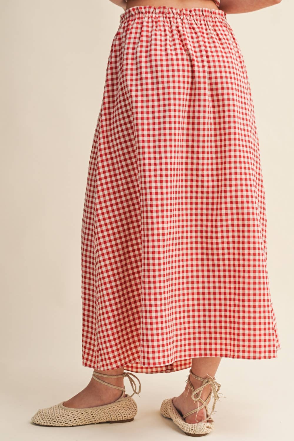GINGHAM PATTERN BUTTON FRONT LONG SKIRT