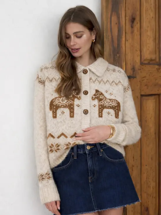 NORDIC PONY BUTTON DOWN CARDIGAN