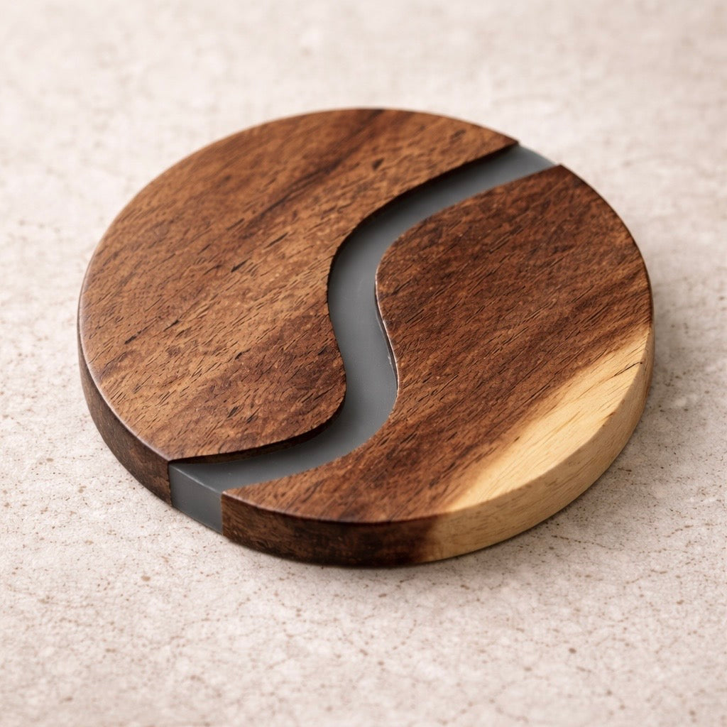 Ibiza Teak Wood & Resin Coaster Set – 4 Piece