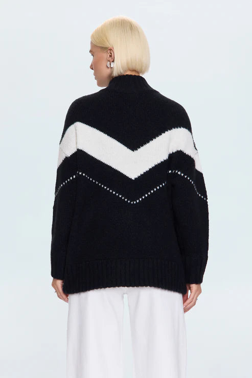 ARDEN CHEVRON COLORBLOCK SWEATER- BLACK VANILLA ICE