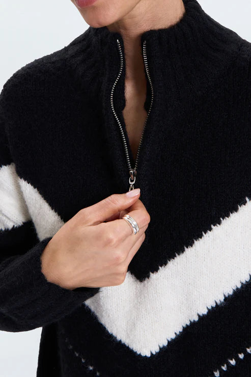 ARDEN CHEVRON COLORBLOCK SWEATER- BLACK VANILLA ICE