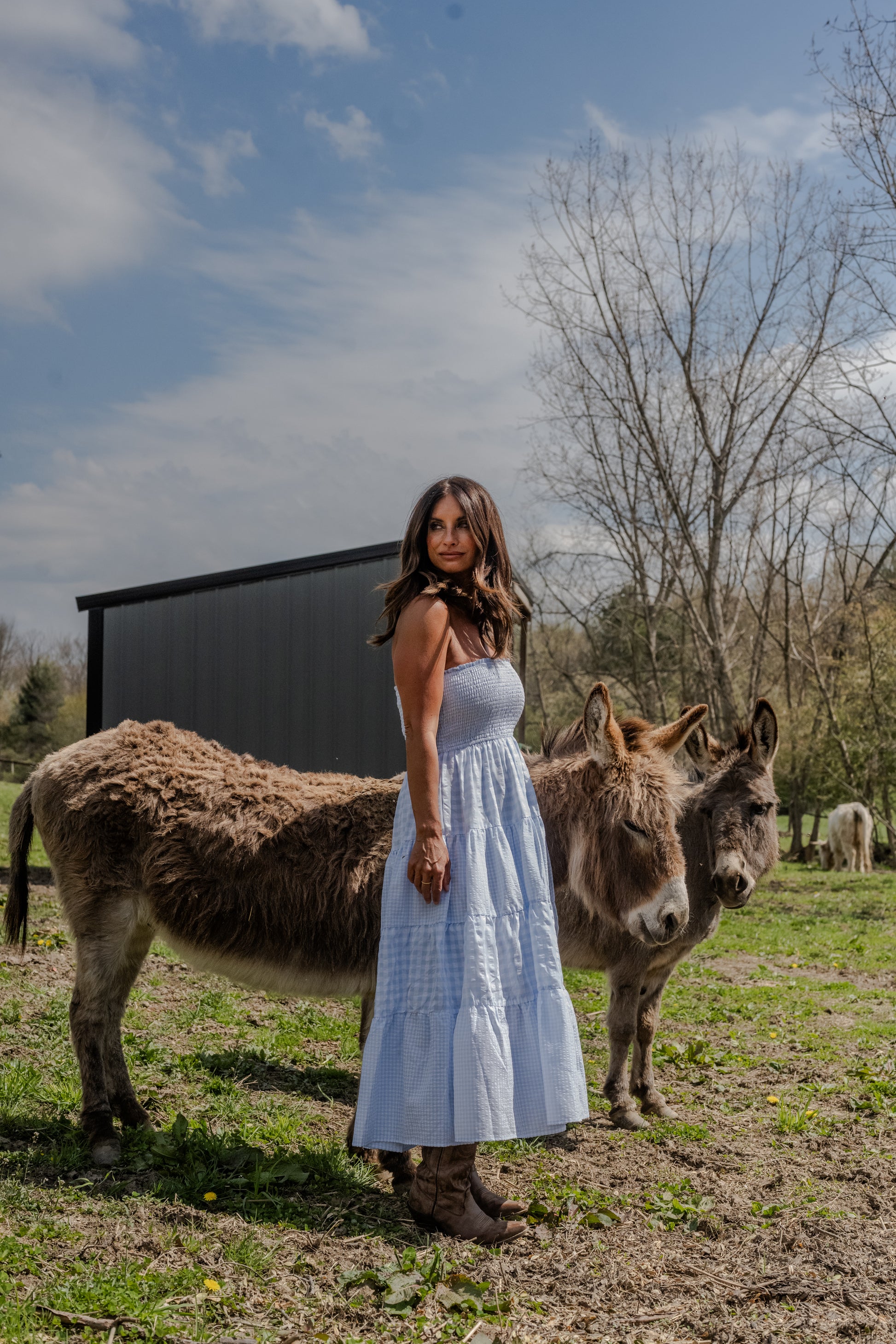 By Together Light Blue Gingham Midi Dress - Smocked Waist Sun Dress