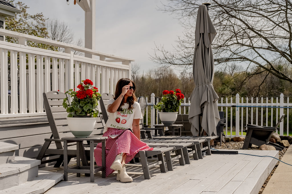 Miou Muse Gingham Button-Front Maxi Skirt - Red & White