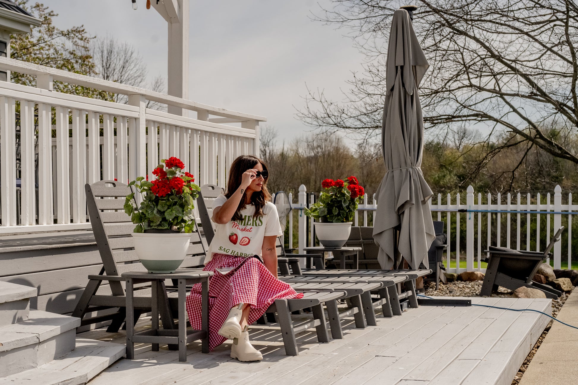 Miou Muse Gingham Button-Front Maxi Skirt - Red & White