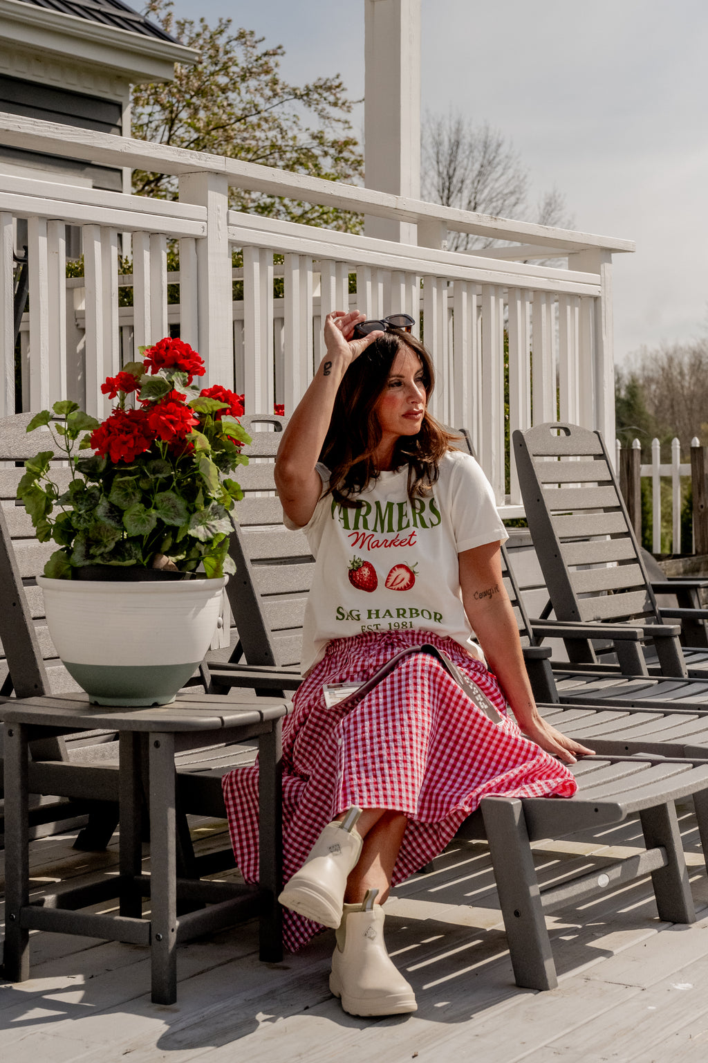 Miou Muse Gingham Button-Front Maxi Skirt - Red & White