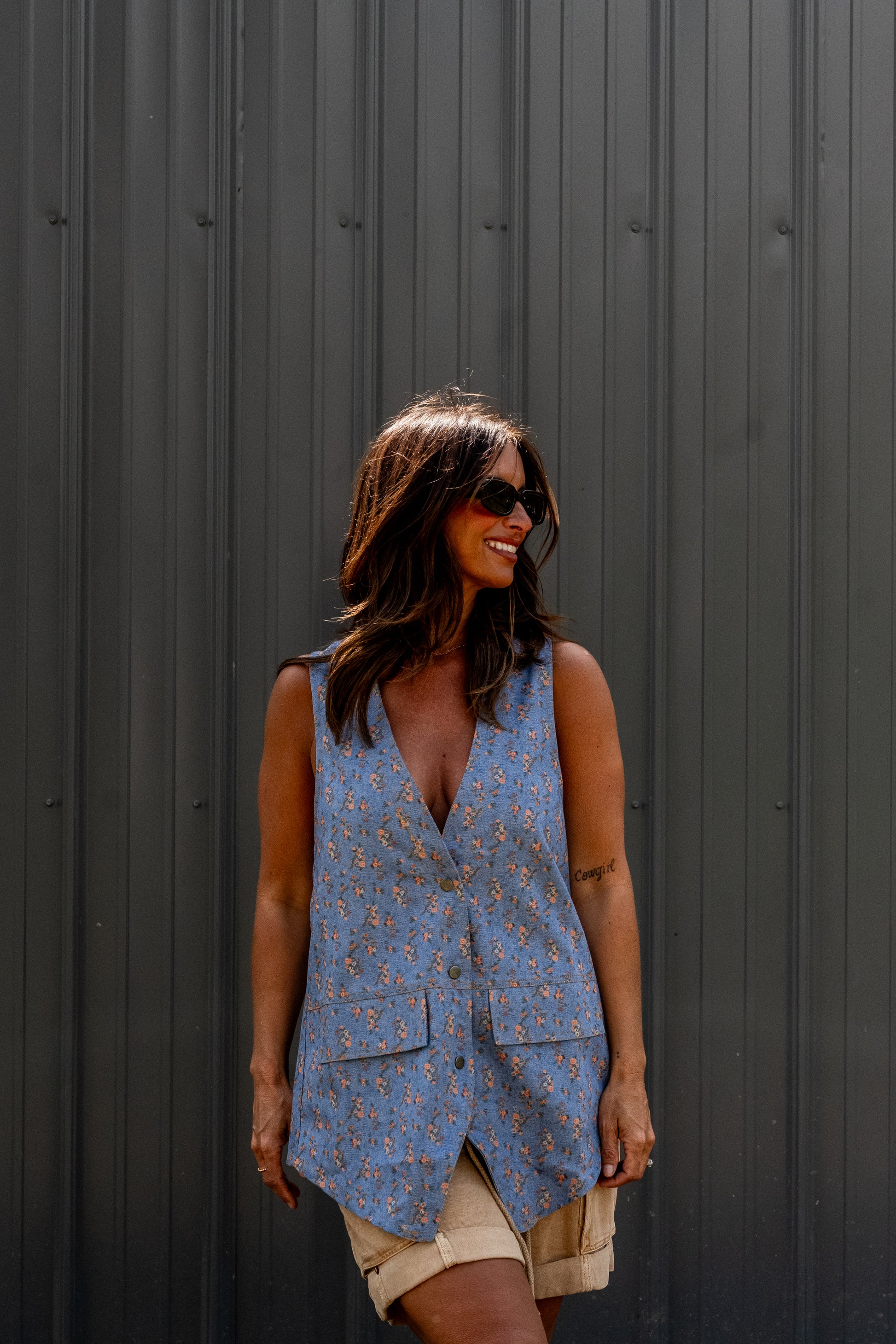 Promesa USA Floral Print Denim Vest