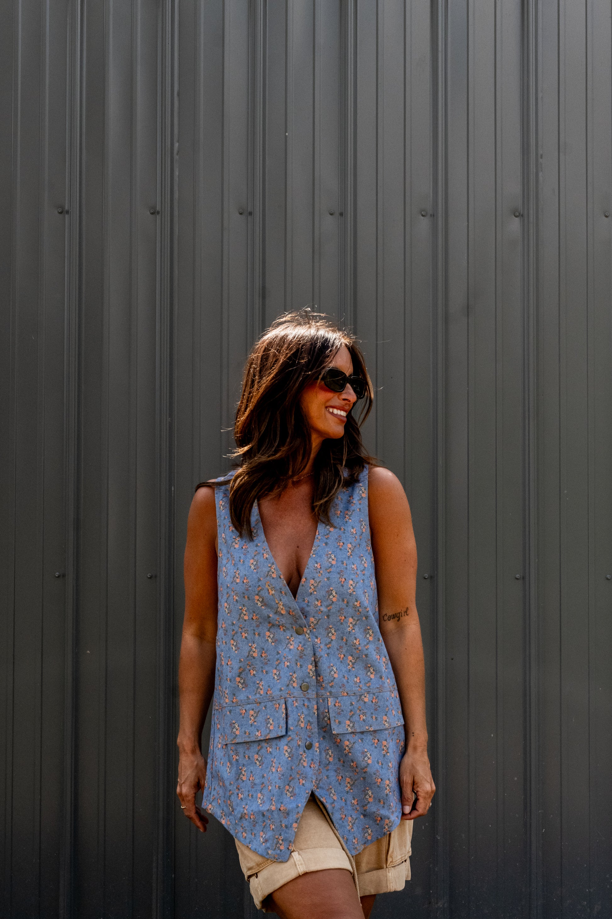 Promesa USA Floral Print Denim Vest