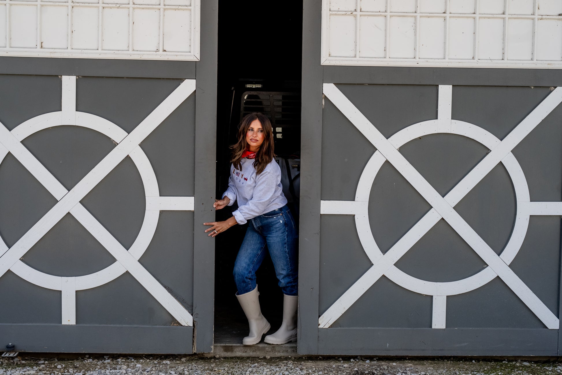 USA Embroidered Icons Crewneck Sweatshirt - Patriotic Western Pullover