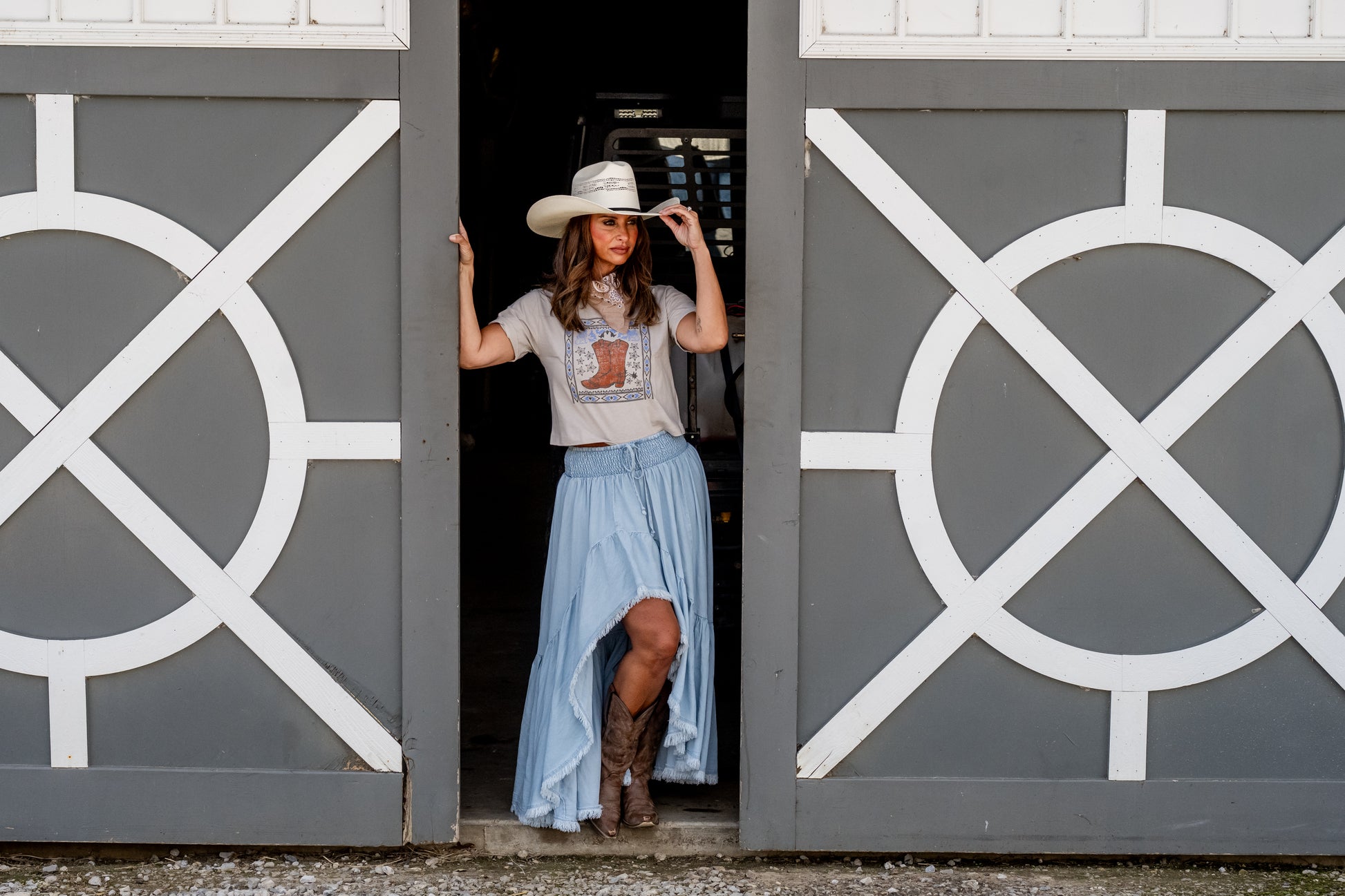 Promesa Tencel Denim Maxi Skirt - Light Chambray High-Low Ruffle Skirt
