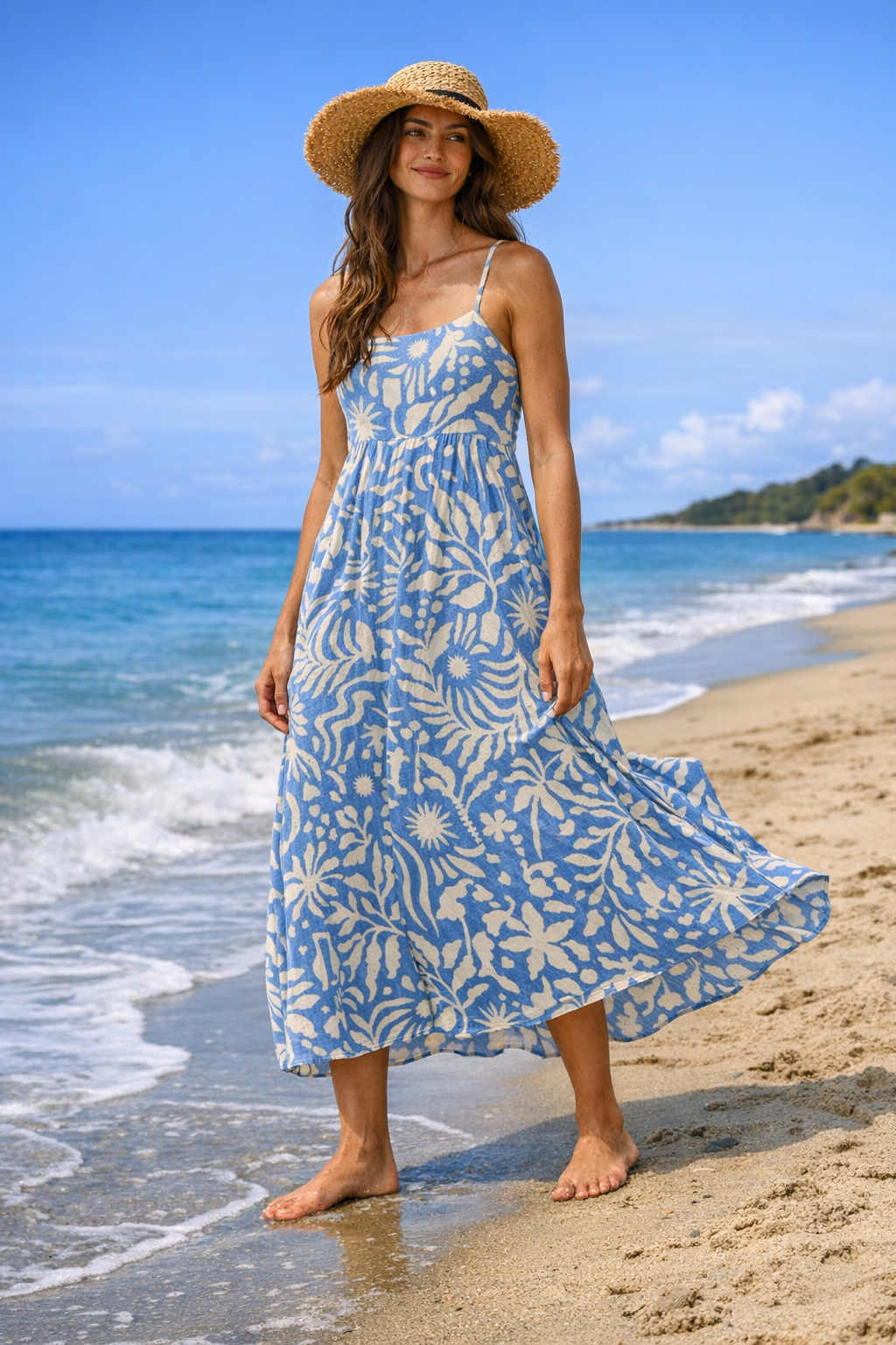 SUN PRINT SPAGHETTI STRAP DRESS