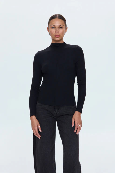 DARA LONG SLEEVE FUNNEL NECK TOP- NOIR