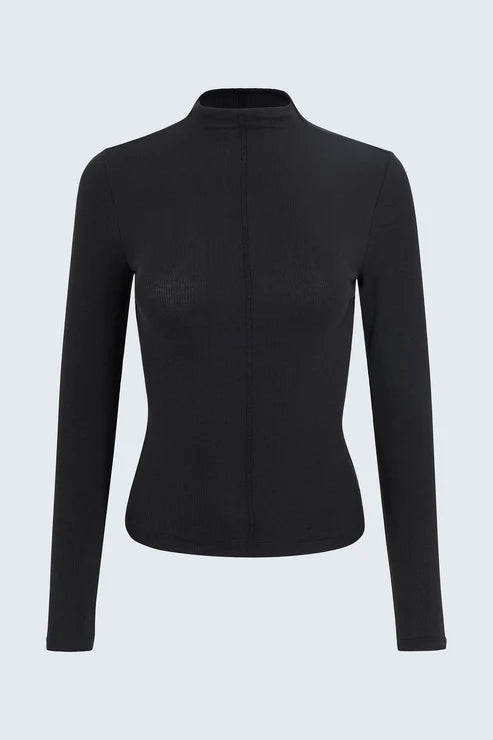 DARA LONG SLEEVE FUNNEL NECK TOP- NOIR