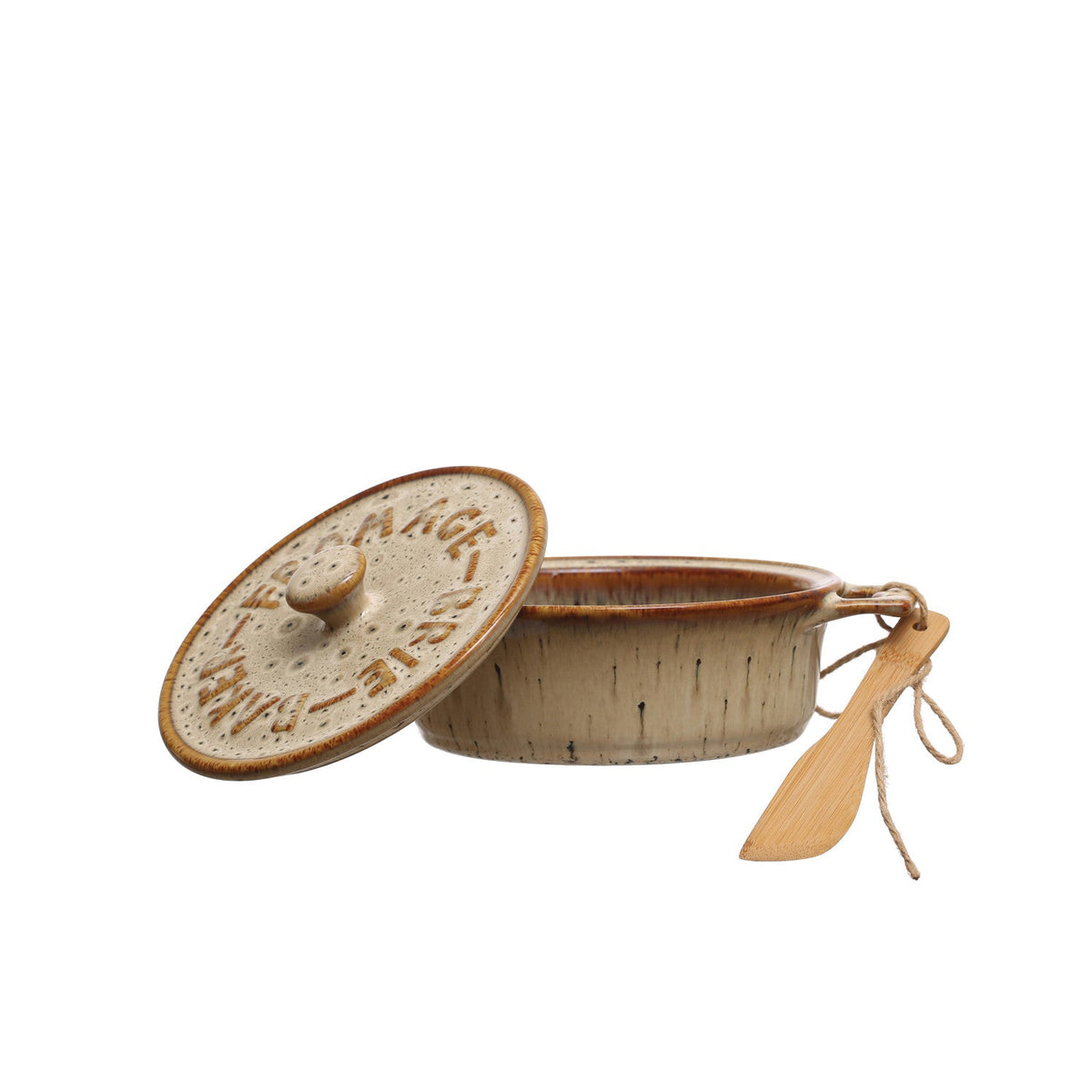 Ceramic Brie Baker with Bamboo Spreader
