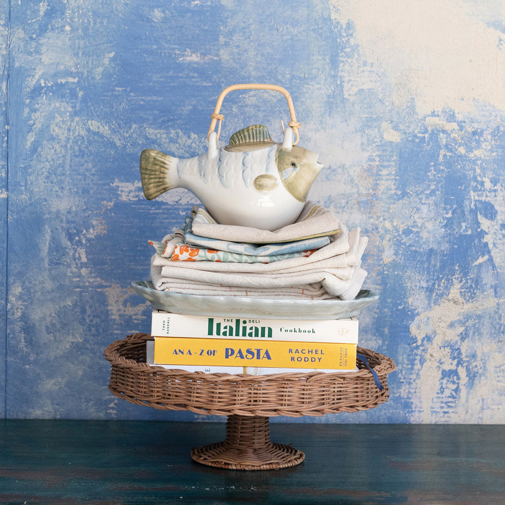 Natural Rattan Pedestal Stand with Braided Rim