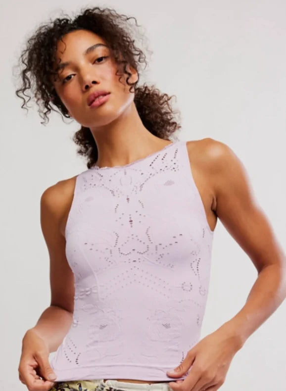 Flirty Flutters Floral Embroidered Tank - Orchid Hush Purple Cami